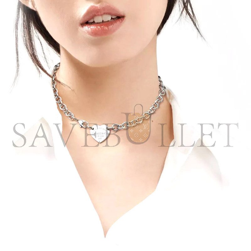 TIFFANY HEART TAG CHAIN LINK CHOKER IN SILVER 19936562 [M16263] Shoes Jewelry Bag Watch Clothing 