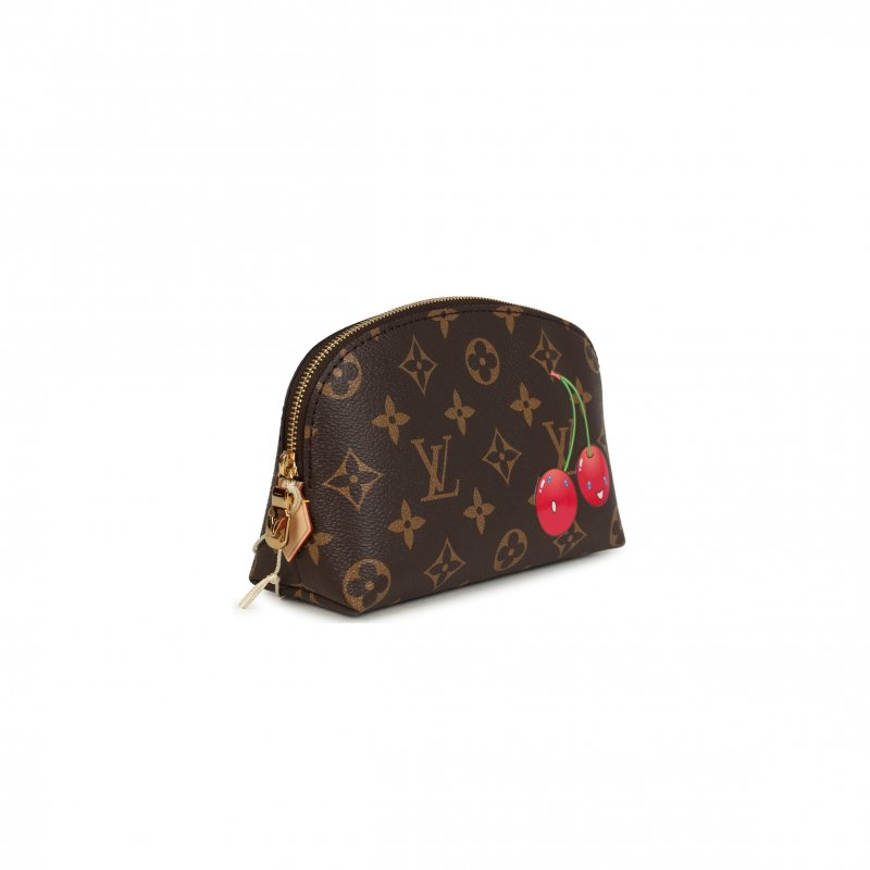 (image for) LOUIS VUITTON MASTER MURAKAMI X TAKASHI MURAKAMI CHERRY COSMETIC POUCH BROWN MONOGRAM GOLD HARDWARE M13766 (17*12*6cm)