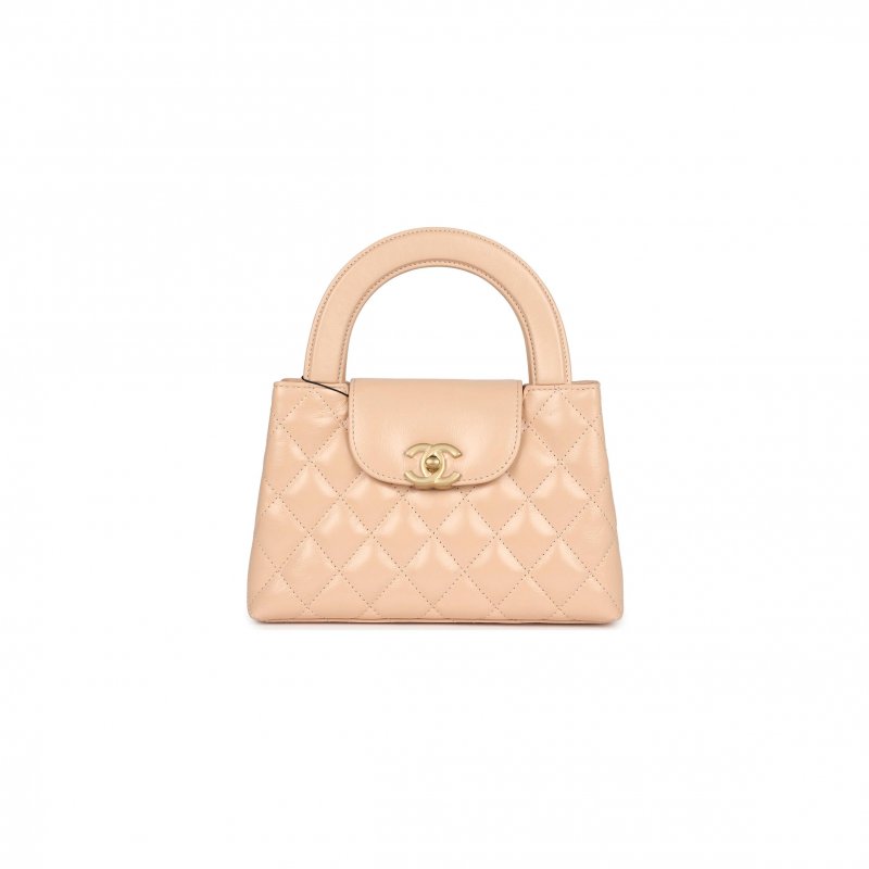 (image for) CHANEL KELLY SHOPPER BEIGE SHINY CALFSKIN BRUSHED GOLD HARDWARE AS4416 (19*13*7cm)