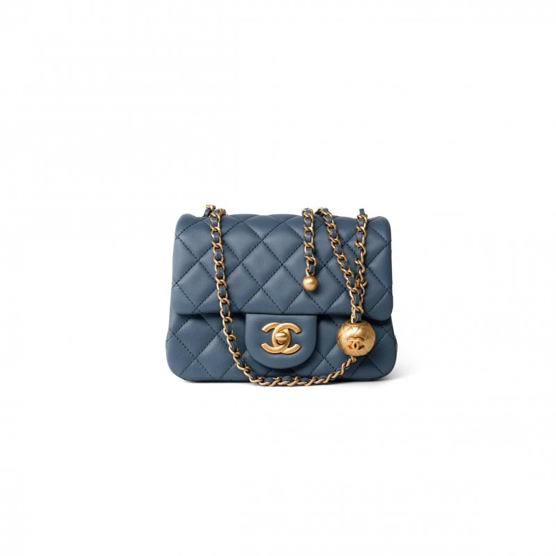 (image for) CHANEL GOLD BALL FLAP BAG CF FATTY FANG DENIM BLUE AS1786 (18*13*7cm)