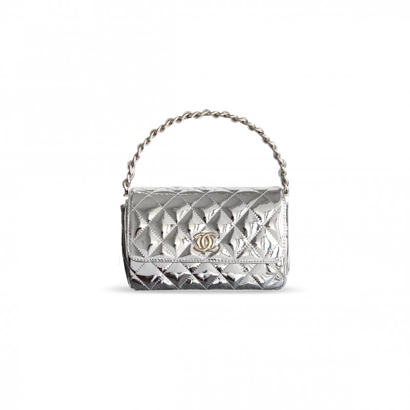 (image for) CHANEL HANDLE FLAP BAG PATENT CALFSKIN & GOLD METAL SILVER 496587 (18.5*10.5*8cm)