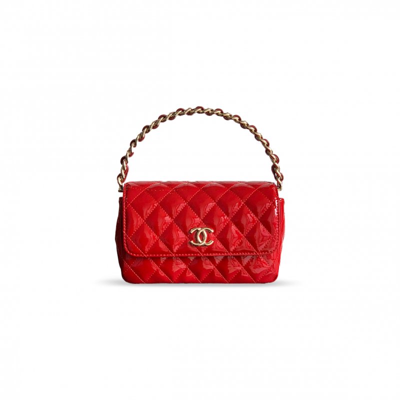 (image for) CHANEL HANDLE FLAP BAG PATENT CALFSKIN & GOLD METAL RED 496586 (18.5*10.5*8cm)