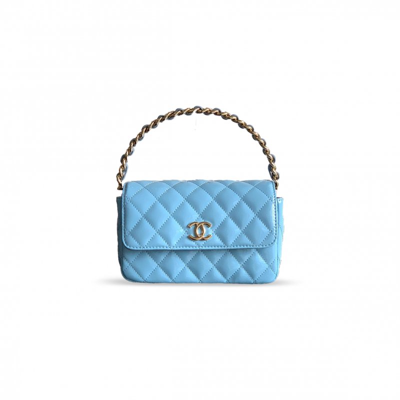 (image for) CHANEL HANDLE FLAP BAG PATENT CALFSKIN & GOLD METAL AQUA BLUE 496585 (18.5*10.5*8cm)