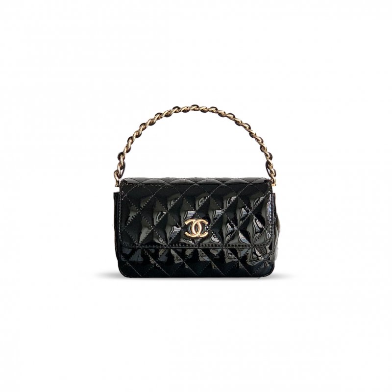 (image for) CHANEL HANDLE FLAP BAG PATENT CALFSKIN & GOLD METAL BLACK 496582 (18.5*10.5*8cm)