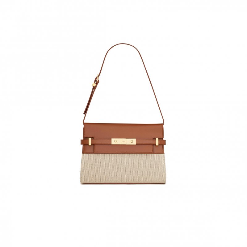 (image for) YSL MANHATTAN SMALL IN LEATHER AND CANVAS SHOULDER BAG 675626545854102 (24*17.5*6cm)