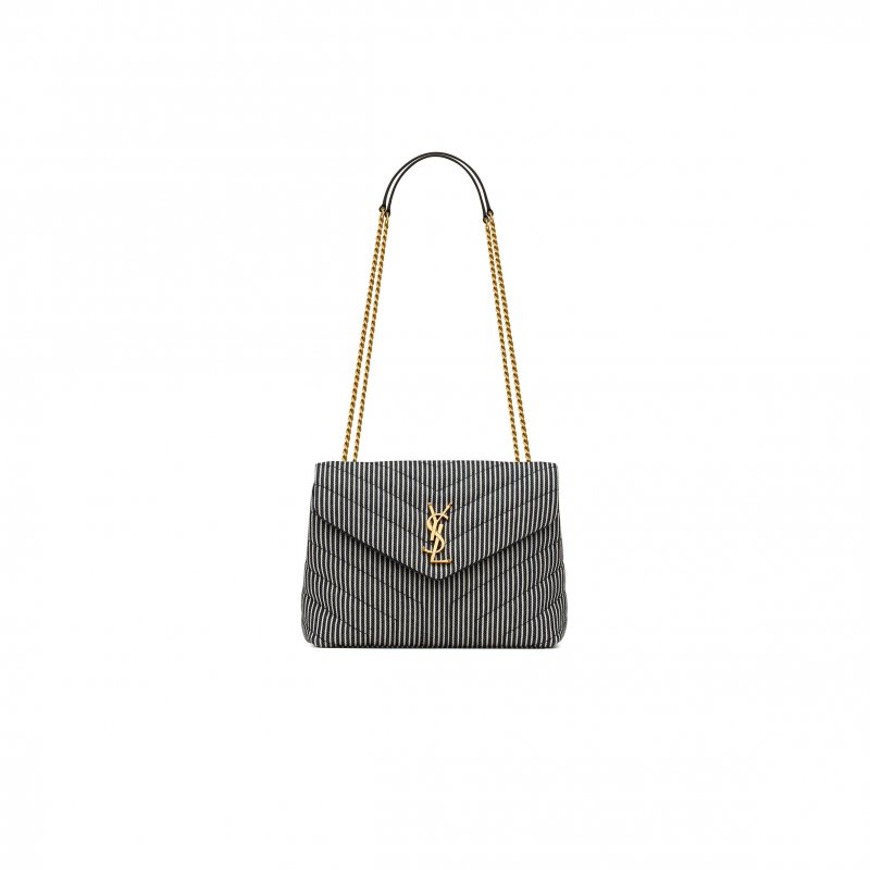 (image for) YSL LOULOU SMALL IN Y-QUILTED STRIPED DENIM 494699FAA7G4165 (23*17*9cm)