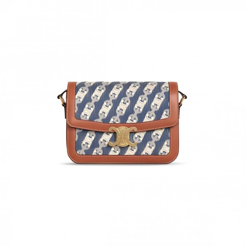 (image for) CELINE MEDIUM CLASSIQUE TRIOMPHE BAG IN JACQUARD AND NATURAL CALFSKIN 191242CKP.07AT (22.5*16.5*7.5cm)