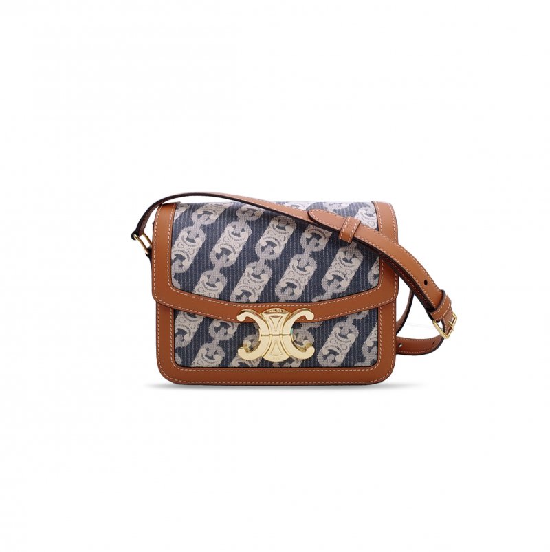 (image for) CELINE SMALL CLASSIQUE TRIOMPHE BAG IN JACQUARD AND NATURAL CALFSKIN 188882CKO.38NF (18.5*14*6cm)