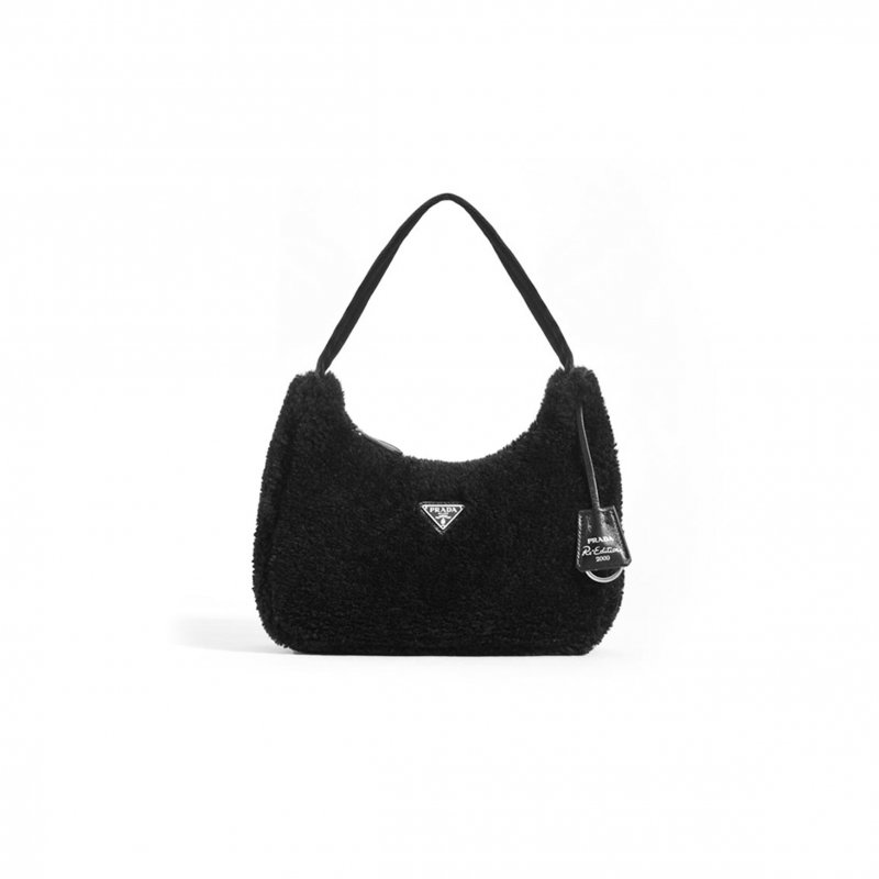 (image for) PRADA RE-EDITION 2000 SHEARLING SHOULDER BAG IN BLACK 1NE515 (23*14*5cm)