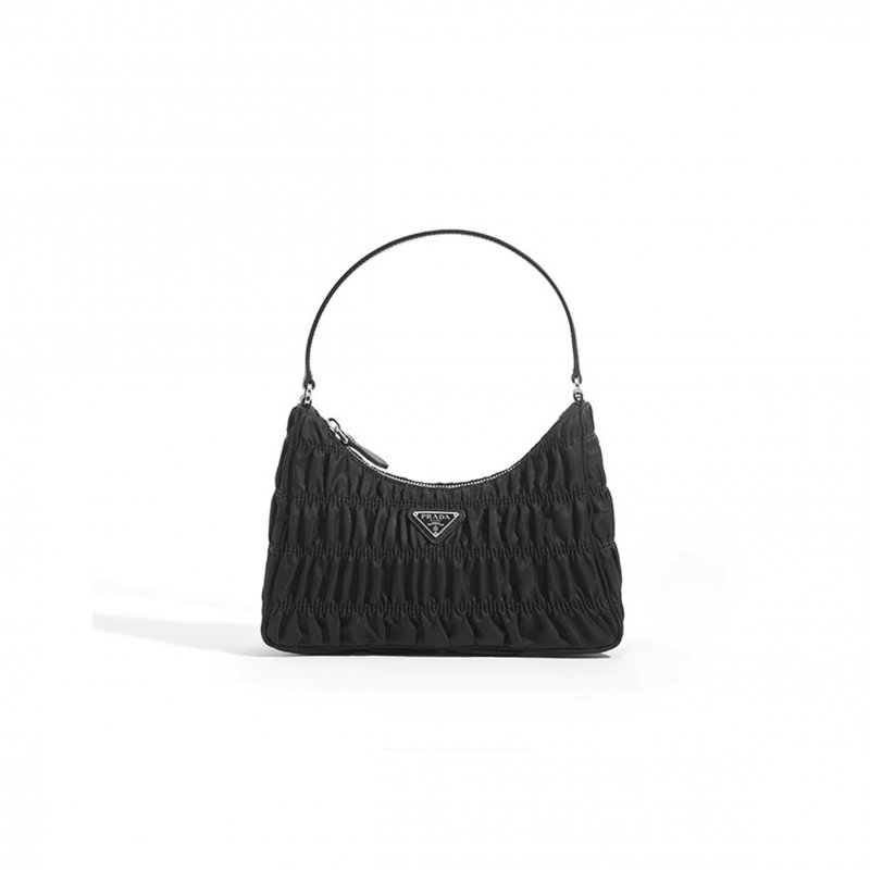 (image for) PRADA RE-EDITION 2000 HOBO BAG IN RUCHED BLACK NYLON 1NE204 (22*13*6cm)