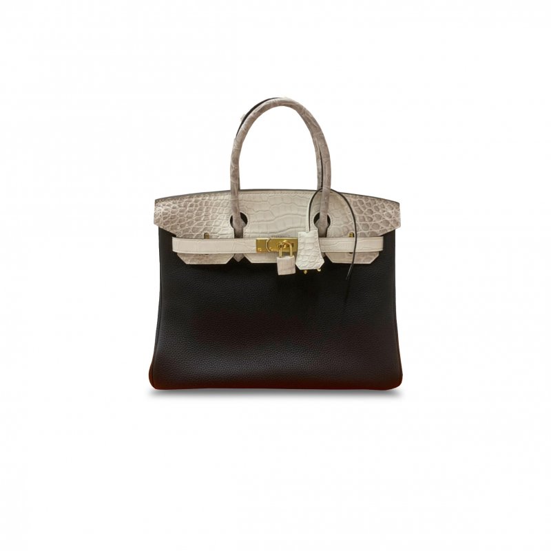 (image for) HERMÈS MASTER BIRKIN 30 HIMALAYAN LEATHER AND TOGO MILKSHAKE BLACK GOLD BUCKLE H076235CKV3 (30*22*16cm)