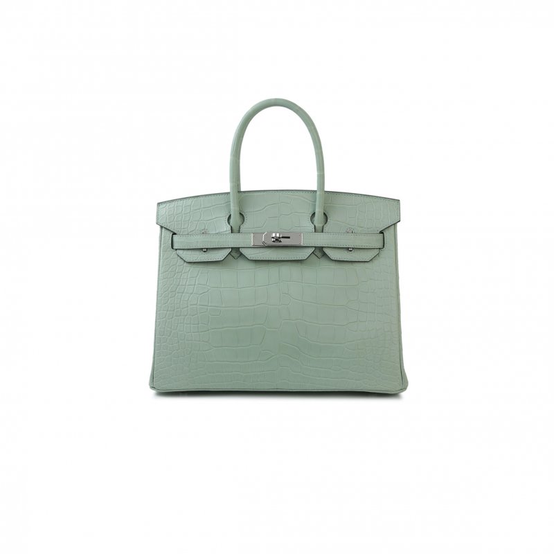 (image for) HERMÈS MASTER BIRKIN 30 CROCODILE LEATHER MINT GREEN SILVER BUCKLE H041354CK05 (30*22*15cm)