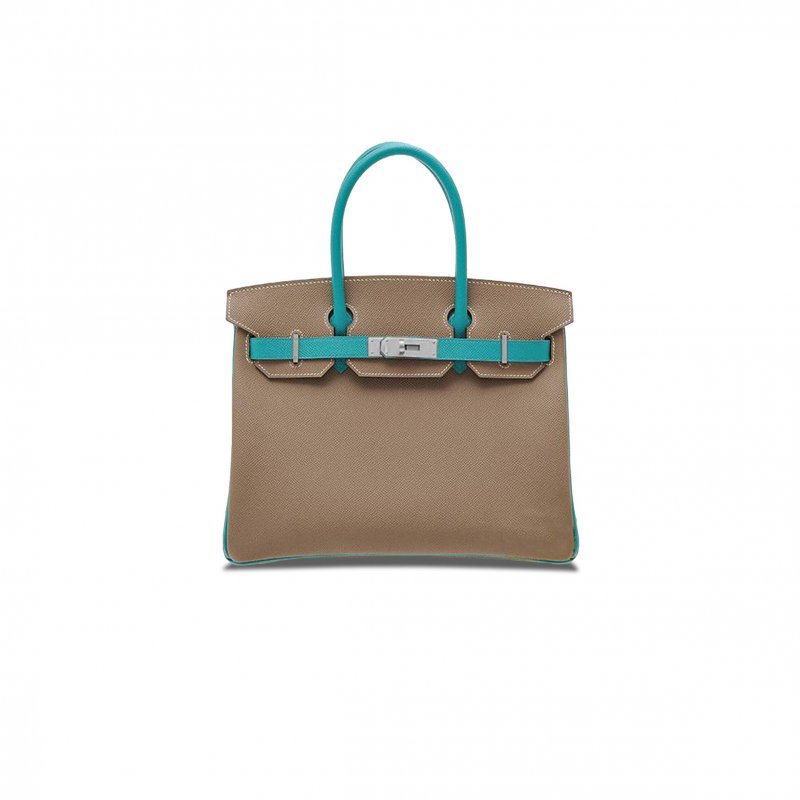 (image for) HERMES MASTER BIRKIN 30 EPSOM ELEPHANT GREY AND PEACOCK BLUE SILVER BUCKLE BAG H028369CK63 (30*23*15cm)