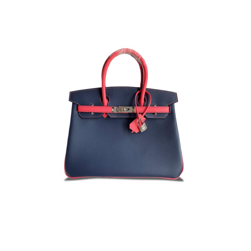 (image for) HERMES MASTER BIRKIN 30 EPSOM DARK BLUE LIPSTICK PINK SILVER BUCKLE 91314626193 (30*23*15cm)