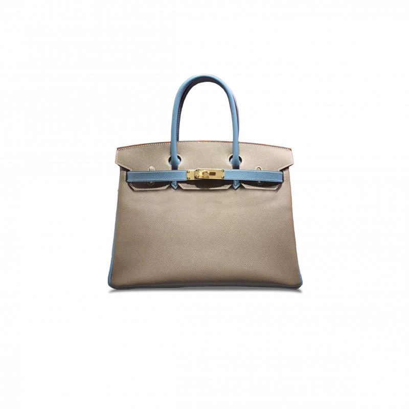 (image for) HERMES MASTER BIRKIN 30 EPSOM ELEPHANT GREY AND DENIM BLUE WITH GOLD BUCKLE H028369CK14 (30*23*15cm)