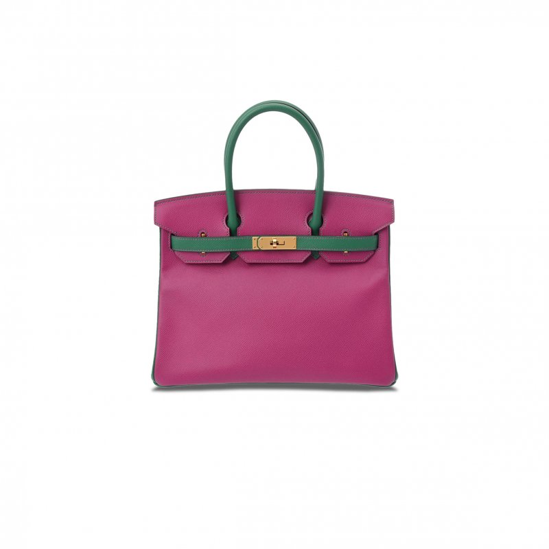 (image for) HERMÈS MASTER BIRKIN 30 EPSOM ROSE PURPLE WITH VELVET GREEN GOLD BUCKLE 618740 (30*23*15cm)
