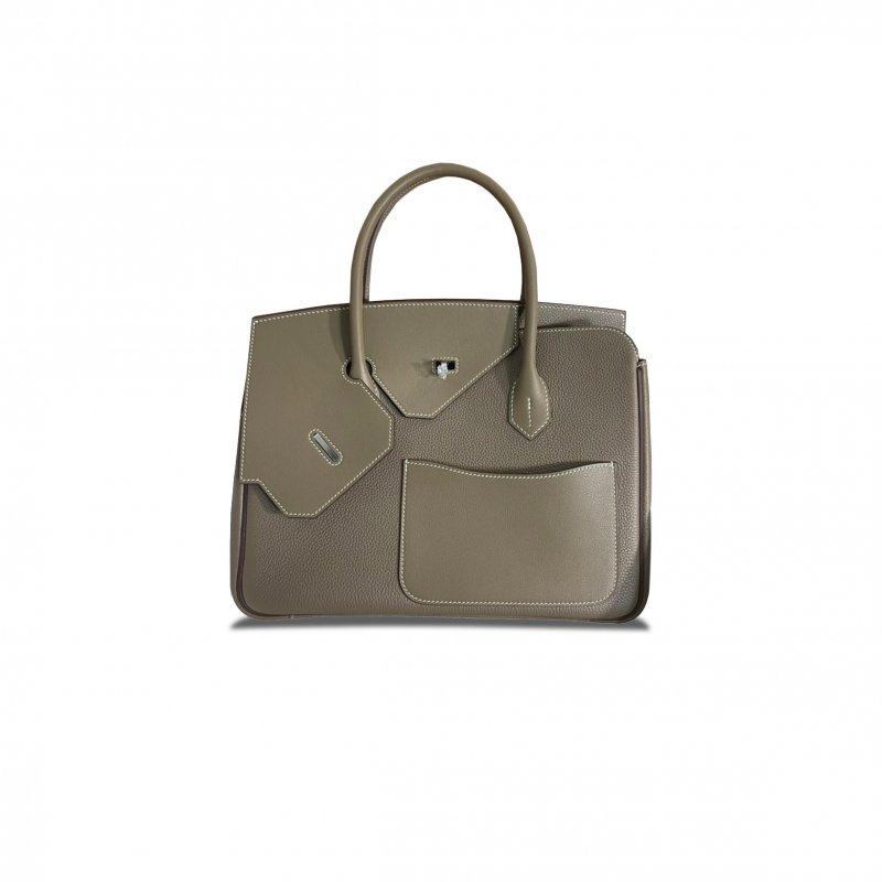 (image for) HERMES MASTER BIRKIN 30 ELEPHANT GREY SILVER BUCKLE LEATHER PATCHWORK HANDBAG 873171023 (30*22*15cm)