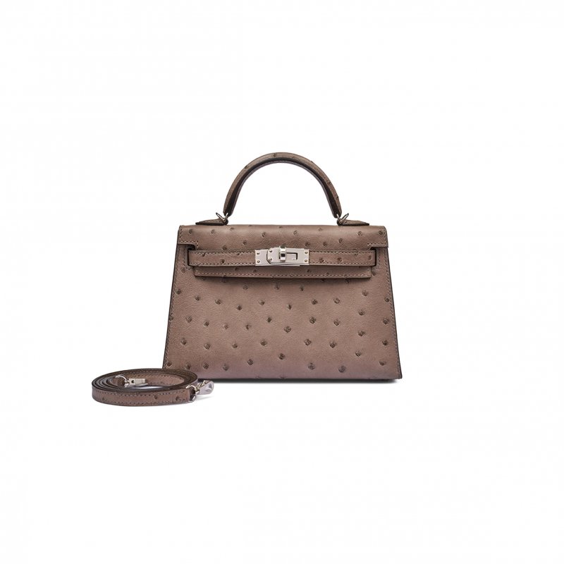(image for) HERMÈS MASTER GRIS TOURTERELLE OSTRICH MINI KELLY II  PALLADIUM HARDWARE (19*12*5.5cm)