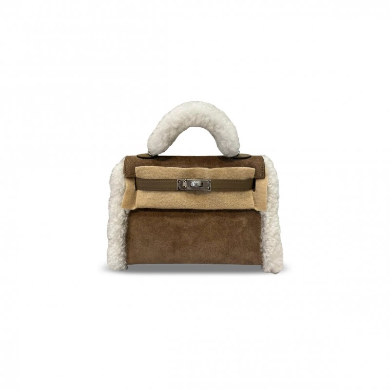 (image for) HERMES MINI KELLY TEDDY SHEARLING PALLADIUM HARDWARE (19*12*5.5cm)