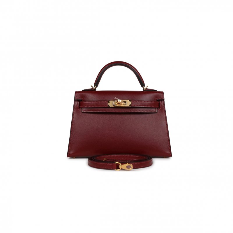 (image for) HERMÈS MINI KELLY II BOX BURGUNDY GOLD HARDWARE (19*12*5.5cm)