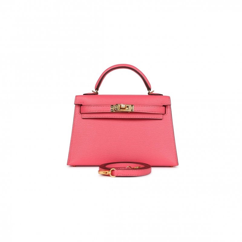 (image for) HERMÈS MINI KELLY II SELLIER ROSE AZALEE CHEVRE MYSORE GOLD HARDWARE (19*12*5.5cm)
