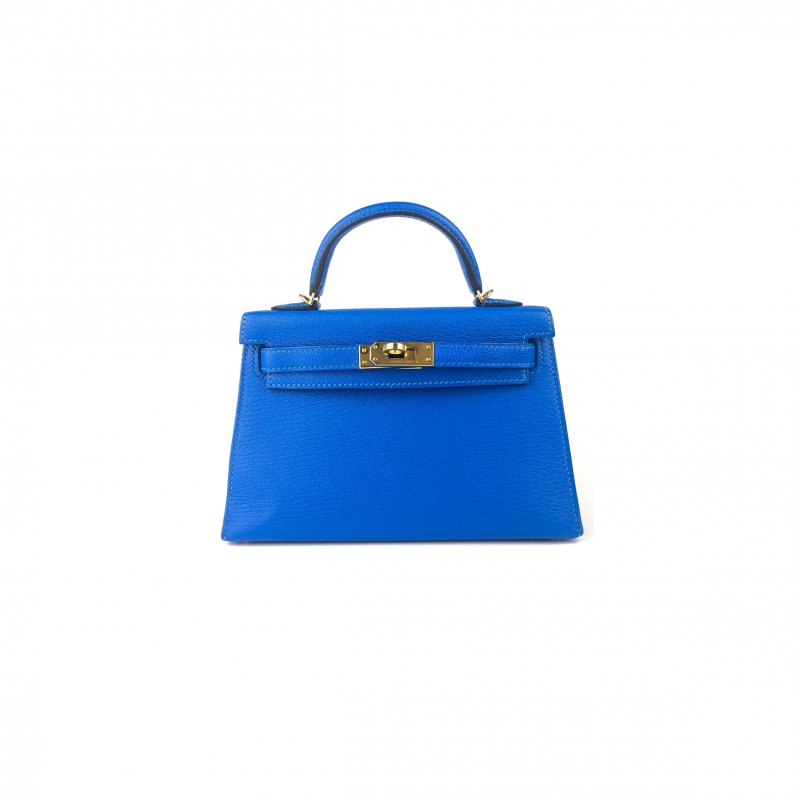 (image for) HERMÈS MINI KELLY II BLUE HYDRA CHÈVRE LEATHER GOLD HARDWARE (19*12*5.5cm)