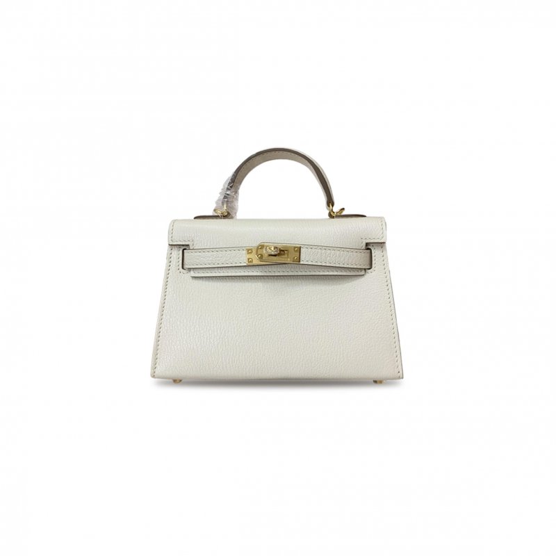 (image for) HERMÈS MINI KELLY II CHEVRE MUSHROOM WHITE GOLD BUCKLE (19*12*5.5cm)