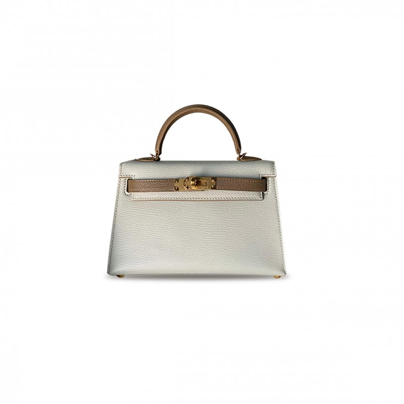 (image for) HERMÈS MINI KELLY II CHEVER PEARL GRAY WITH ELEPHANT GRAY GOLD BUCKLE(19*12*5.5cm)