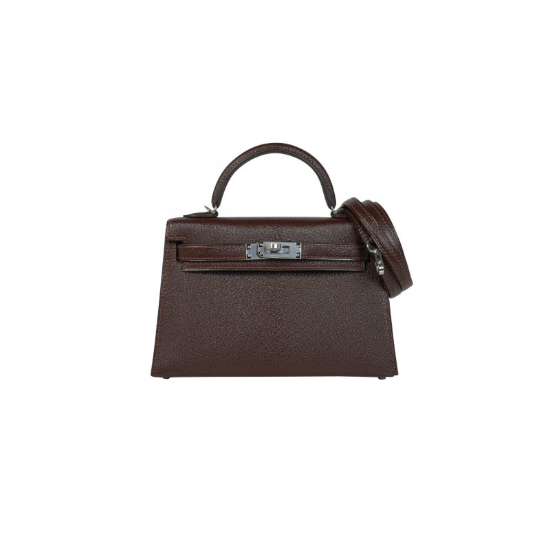(image for) HERMÈS MINI KELLY II GOAT LEATHER CERAMIC SILVER BUCKLE (19*12*5.5cm)