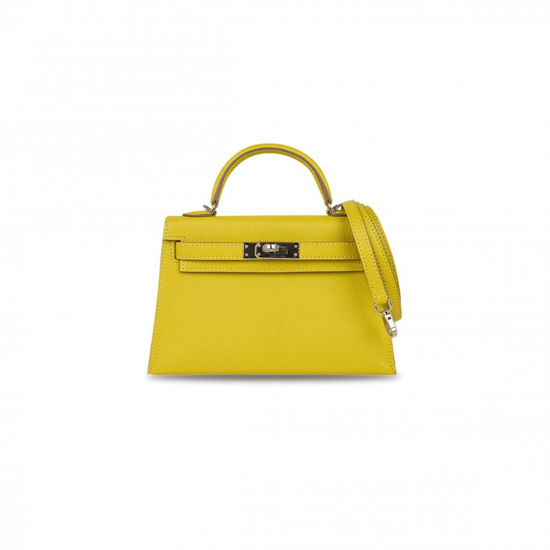 (image for) HERMÈS MINI KELLY II LIME CHEVRE LEATHER PALLADIUM HARDWARE (19*12*5.5cm)