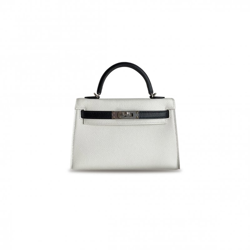 (image for) HERMÈS MINI KELLY II EPSOM PANDA COLOR PURE WHITE AND BLACK SILVER BUCKLE (19*12*5.5cm)