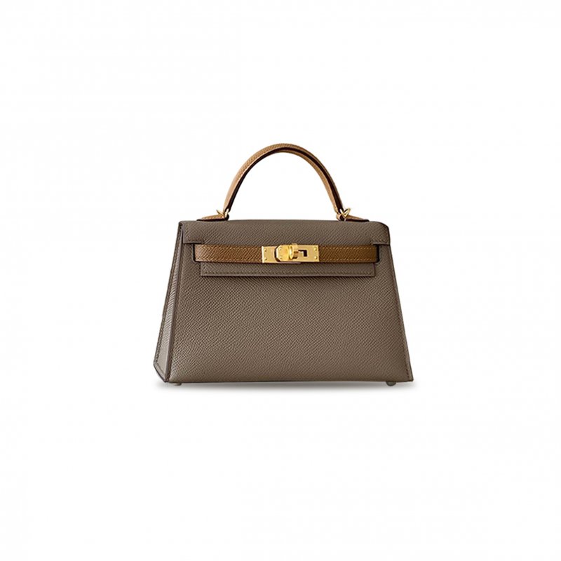 (image for) HERMÈS MINI KELLY II EPSOM THREE-COLOR ELEPHANT GRAY AND BISCUIT COLOR CHESTNUT COLOR (19*12*5.5cm)