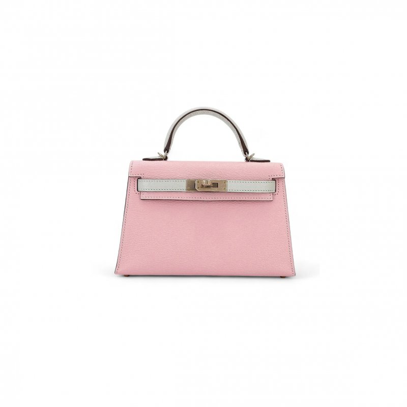 (image for) HERMÈS MINI KELLY II GOATSKIN CHERRY BLOSSOM PINK MILKSHAKE PLATINUM BUCKLE (19*12*5.5cm)