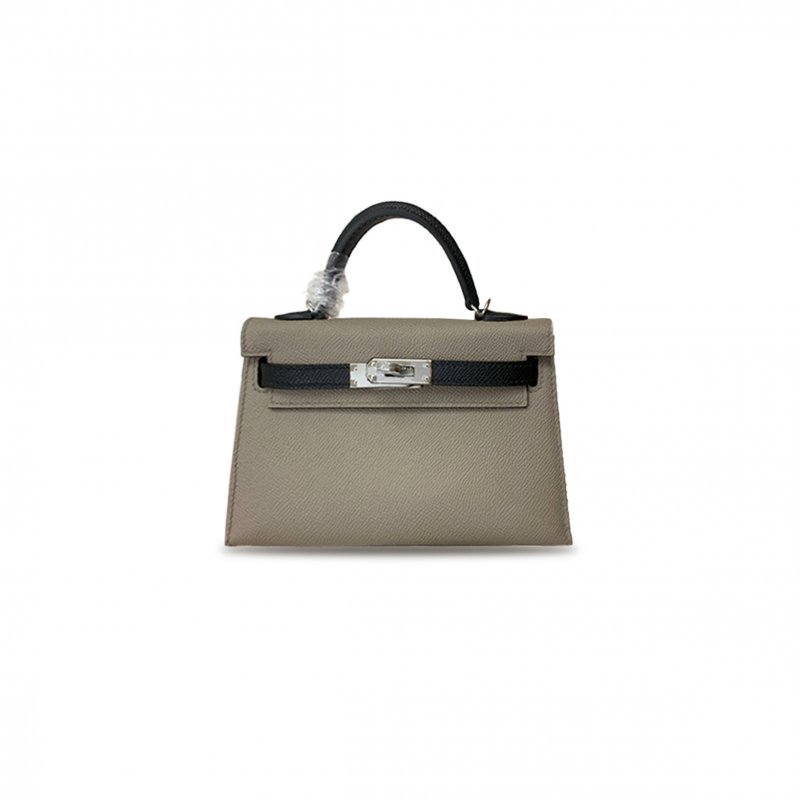 (image for) HERMÈS MINI KELLY II EPSOM TURTLEDOVE GRAY WITH BLACK SILVER BUCKLE (19*12*5.5cm)