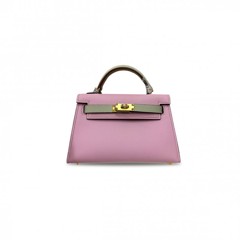 (image for) HERMÈS MINI KELLY II SHEEPSKIN SAKURA PINK DOVE GRAY GOLD BUCKLE (19*12*5.5cm)