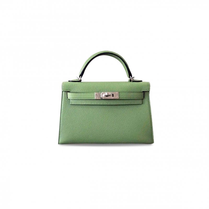 (image for) HERMÈS MINI KELLY II EPSOM AVOCADO GREEN SILVER BUCKLE (19*12*5.5cm)