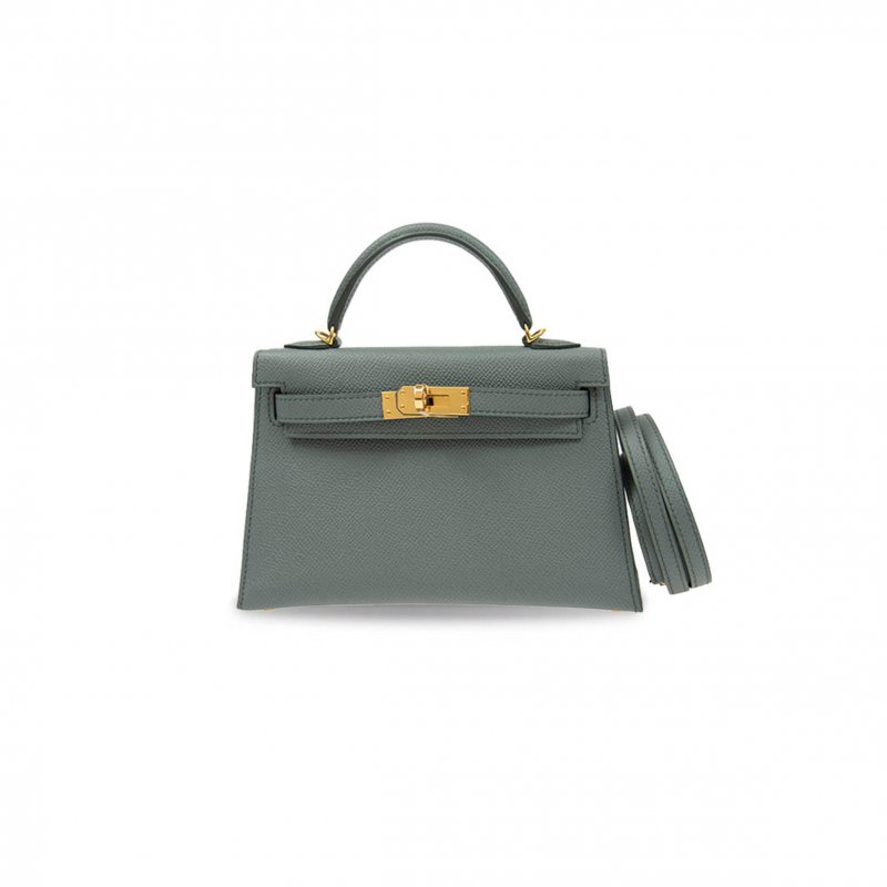 (image for) HERMÈS MINI KELLY II EPSOM ALMOND GREEN GOLD BUCKLE (19*12*5.5cm)