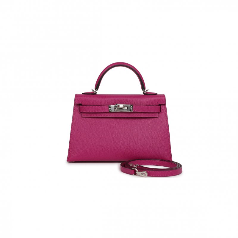 (image for) HERMÈS MINI KELLY II SELLIER ROSE POURPRE VERSO EPSOM PALLADIUM HARDWARE (19*12*5.5cm)