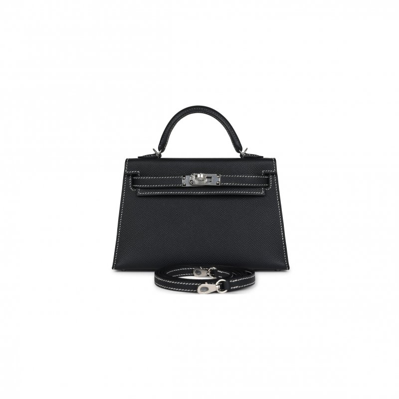 (image for) HERMÈS MINI KELLY II BLACK VERSO EPSOM PALLADIUM HARDWARE (19*12*5.5cm)