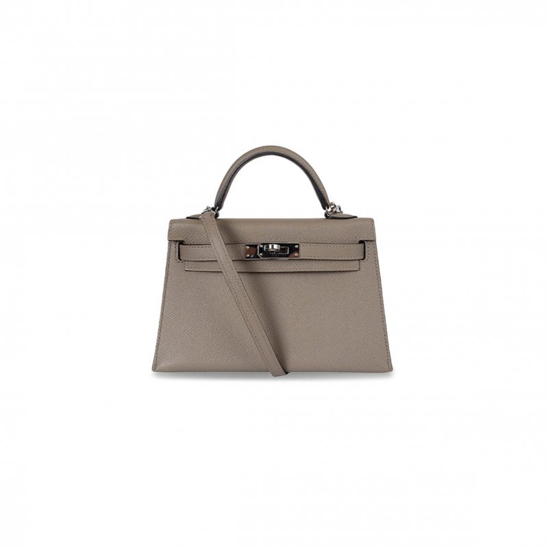 (image for) HERMÈS MINI KELLY II EPSOM ALUMINUM ALLOY GRAY SILVER BUCKLE (19*12*5.5cm)