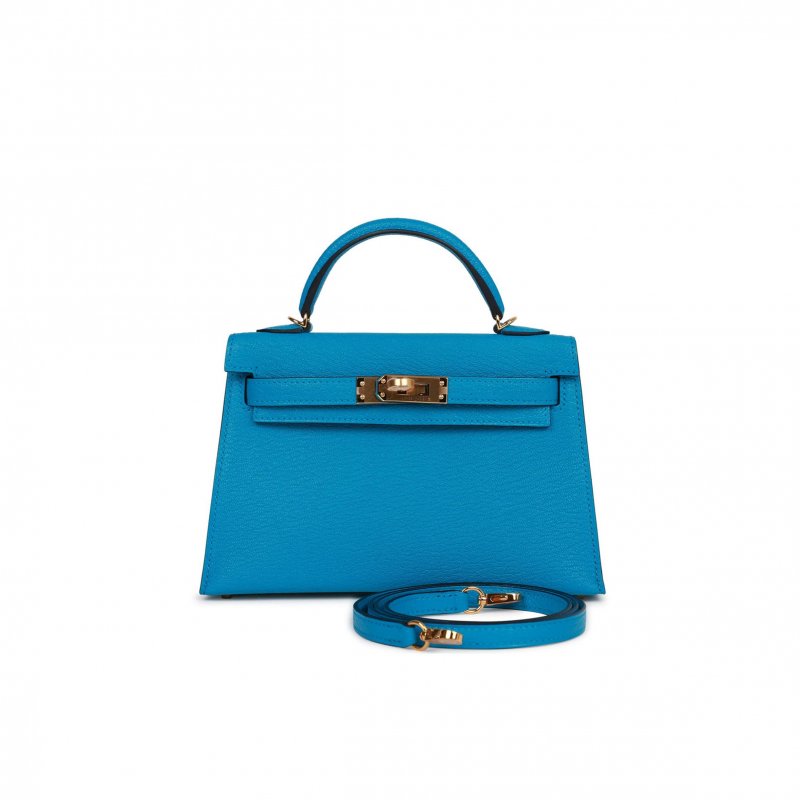 (image for) HERMES MINI KELLY SELLIER 20 BLEU FRIDA CHEVRE GOLD HARDWARE (19*12*5.5cm)