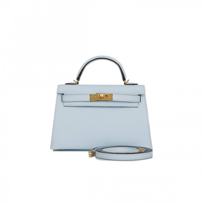 (image for) HERMES MINI KELLY SELLIER 20 BLEU BRUME CHEVRE GOLD HARDWARE (19*12*5.5cm)