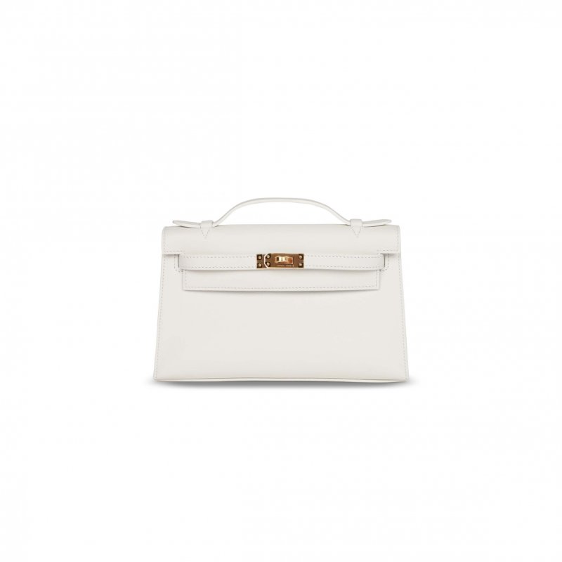 (image for) HERMES MINI KELLY POCHETTE WHITE SWIFT GOLD HARDWARE H049417CC01 (22*13*7cm)